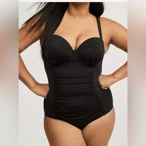 Torrid Slim Fix Black Ruched Underwire One-Piece Swimsuit 3X
